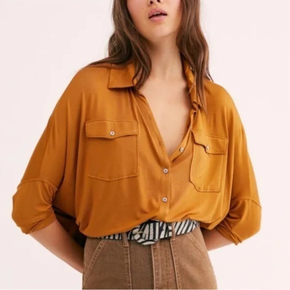 We The Free Andy Oversized Slouchy Blouse Button Down Size M - Picture 1 of 6